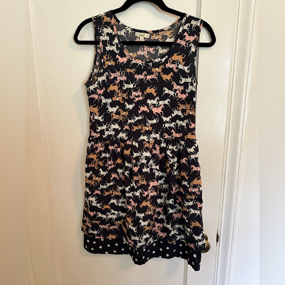 Anthropologie Porridge Horse/polka dot printed Dress Size XS